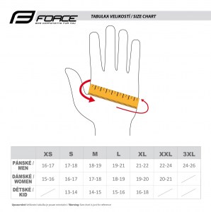 Handschuhe FORCE MTB ANGLE Sommer size chart
